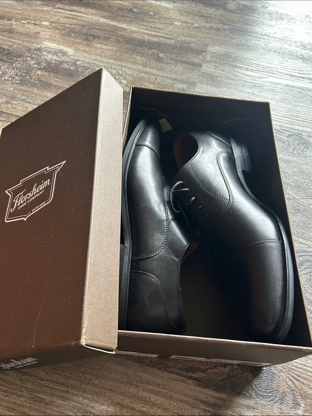 Florsheim Black Leather Cap-Toe Oxfords